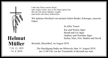 Traueranzeige von Helmut Müller von Wetterauer Zeitung
