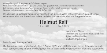 Traueranzeige von Helmut Reif von Licher Wochenblatt