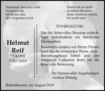 Traueranzeige von Helmut Reitz von Licher Wochenblatt