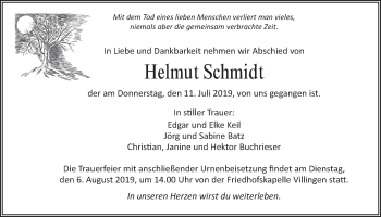 Traueranzeige von Helmut Schmidt von Licher Wochenblatt