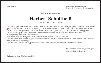 Traueranzeige von Herbert Schultheiß von Giessener Allgemeine, Alsfelder Allgemeine