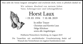 Traueranzeige von Horst Laux von Giessener Allgemeine, Alsfelder Allgemeine