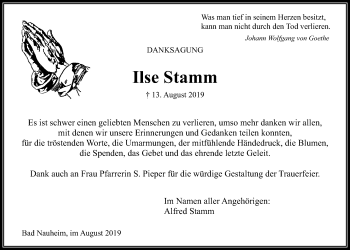 Traueranzeige von Ilse Stamm von Wetterauer Zeitung