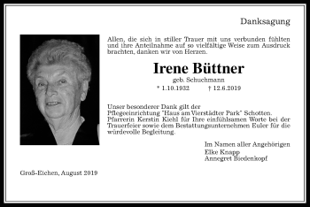 Traueranzeige von Irene Büttner von Mücker Stimme