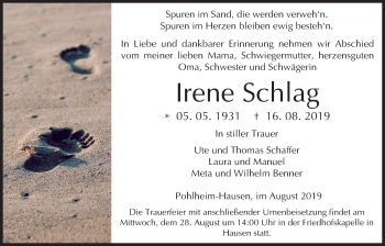 Traueranzeige von Irene Schlag von Giessener Allgemeine, Alsfelder Allgemeine