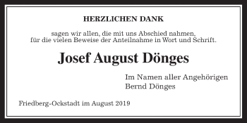 Traueranzeige von Josef August Dönges von Wetterauer Zeitung
