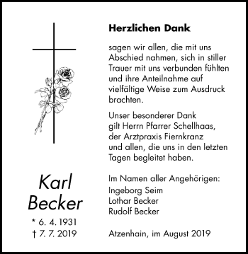 Traueranzeige von Karl Becker von Alsfelder Allgemeine
