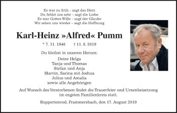 Traueranzeige von Karl-Heinz Pumm von Giessener Allgemeine, Alsfelder Allgemeine