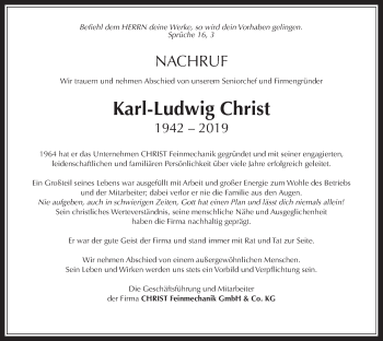 Traueranzeige von Karl-Ludwig Christ von Giessener Allgemeine, Alsfelder Allgemeine