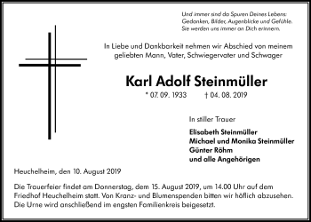 Traueranzeige von Karl Adolf Steinmüller von Giessener Allgemeine, Alsfelder Allgemeine
