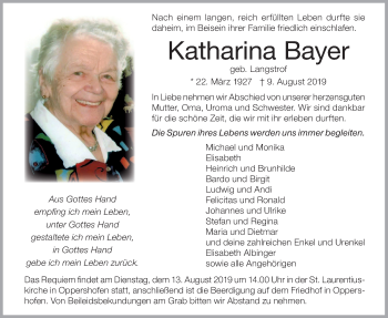 Traueranzeige von Katharina Bayer von Wetterauer Zeitung