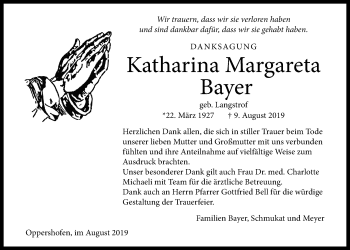 Traueranzeige von Katharina Margareta Bayer von Wetterauer Zeitung