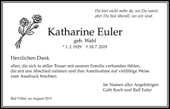 Traueranzeige von Katharine Euler von Bad Vilbel/Karben