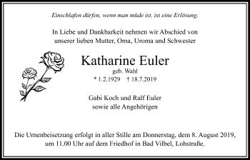 Traueranzeige von Katharine Euler von Bad Vilbel/Karben