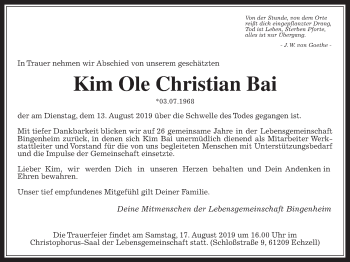 Traueranzeige von Kim Ole Christian Bai von Wetterauer Zeitung