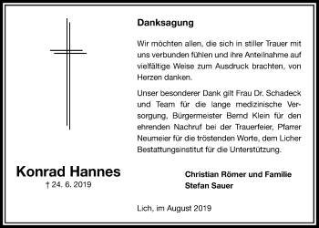 Traueranzeige von Konrad Hannes von Licher Wochenblatt