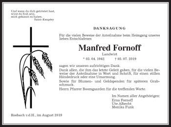 Traueranzeige von Manfred Fornoff von Wetterauer Zeitung