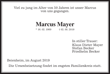 Traueranzeige von Marcus Mayer von Wetterauer Zeitung
