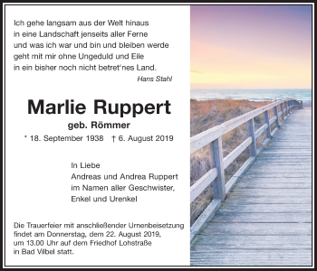 Traueranzeige von Marlie Ruppert von Bad Vilbel/Karben