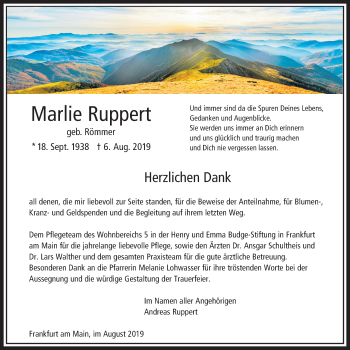 Traueranzeige von Marlie Ruppert von Bad Vilbel/Karben