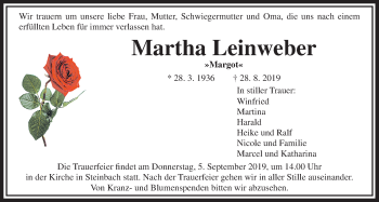 Traueranzeige von Martha Leinweber von Giessener Allgemeine, Alsfelder Allgemeine