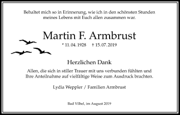Traueranzeige von Martin F. Armbrust von Bad Vilbel/Karben
