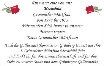 Traueranzeige von Mechthild Jahr von Heimatzeitung Grünberg + Laubach