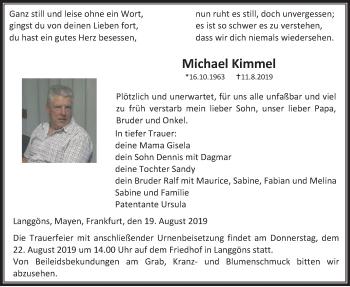 Traueranzeige von Michael Kimmel von Giessener Allgemeine, Alsfelder Allgemeine