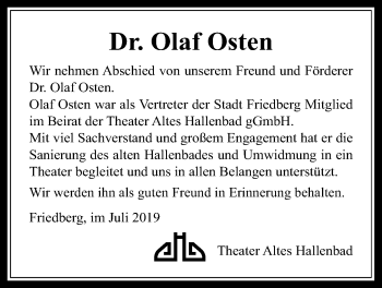 Traueranzeige von Olaf Osten von Wetterauer Zeitung