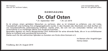 Traueranzeige von Olaf Osten von Wetterauer Zeitung