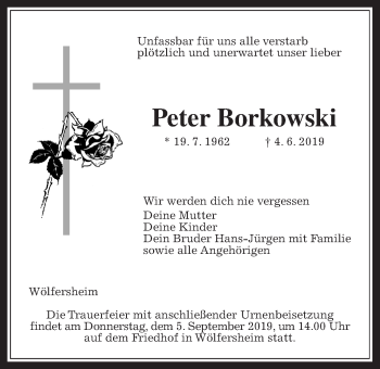 Traueranzeige von Peter Borkowski von Wetterauer Zeitung