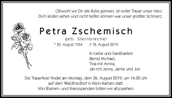 Traueranzeige von Petra Zschemisch von Bad Vilbel/Karben