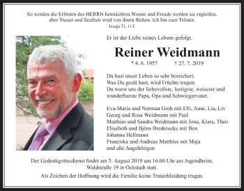 Traueranzeige von Reiner Weidmann von Wetterauer Zeitung
