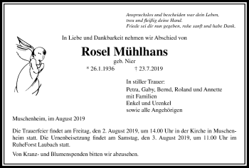 Traueranzeige von Rosel Mühlhans von Licher Wochenblatt