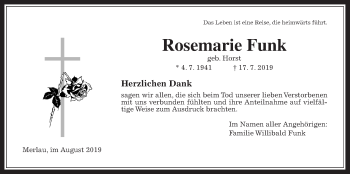 Traueranzeige von Rosemarie Funk von Mücker Stimme