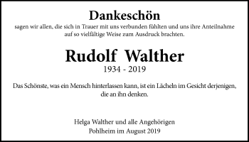 Traueranzeige von Rudolf Walther von Pohlheimer Nachrichten
