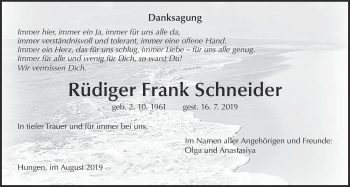 Traueranzeige von Rüdiger Frank Schneider von Licher Wochenblatt