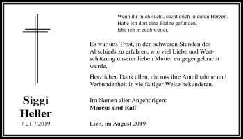 Traueranzeige von Siggi Heller von Licher Wochenblatt