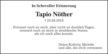 Traueranzeige von Tapio Nöther von Wetterauer Zeitung