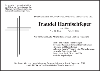 Traueranzeige von Traudel Harnischfeger von Wetterauer Zeitung
