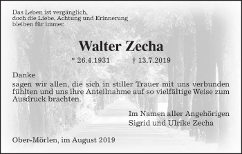 Traueranzeige von Walter Zecha von Wetterauer Zeitung