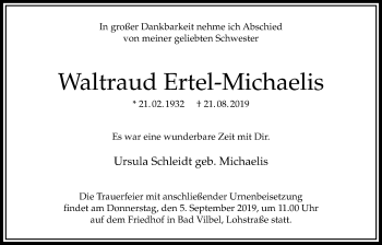 Traueranzeige von Waltraud Ertel-Michaelis von Bad Vilbel/Karben