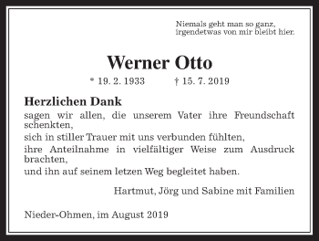 Traueranzeige von Werner Otto von Mücker Stimme