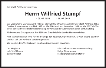Traueranzeige von Wilfried Stumpf von Pohlheimer Nachrichten