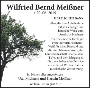 Traueranzeige von Wilfried Bernd Meißner von Giessener Allgemeine, Alsfelder Allgemeine