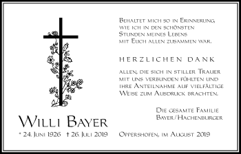 Traueranzeige von Willi Bayer von Wetterauer Zeitung