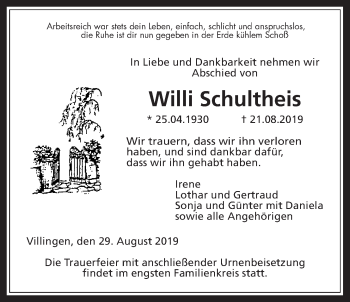 Traueranzeige von Willi Schultheis von Licher Wochenblatt