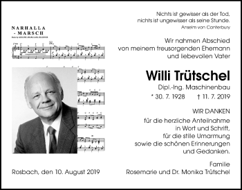 Traueranzeige von Willy Trütschel von Wetterauer Zeitung