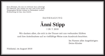 Traueranzeige von Änni Stipp von Wetterauer Zeitung