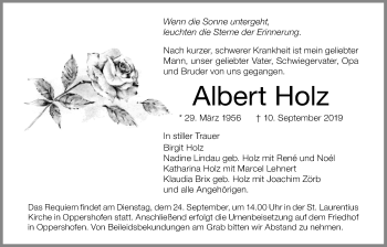 Traueranzeige von Albert Holz von Wetterauer Zeitung